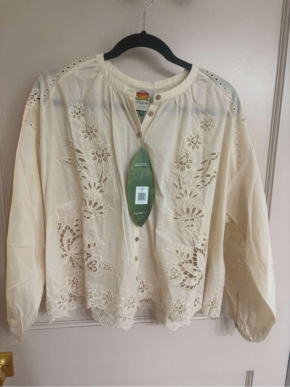 FARM Rio Cream Floral Embroidered Eyelet Blouse